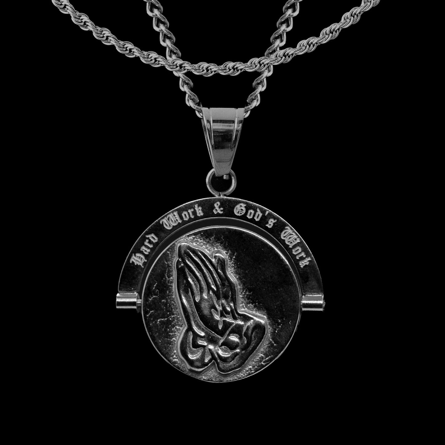 'Hard Work & God's Work' - Double Sided Pendant ( Silver )