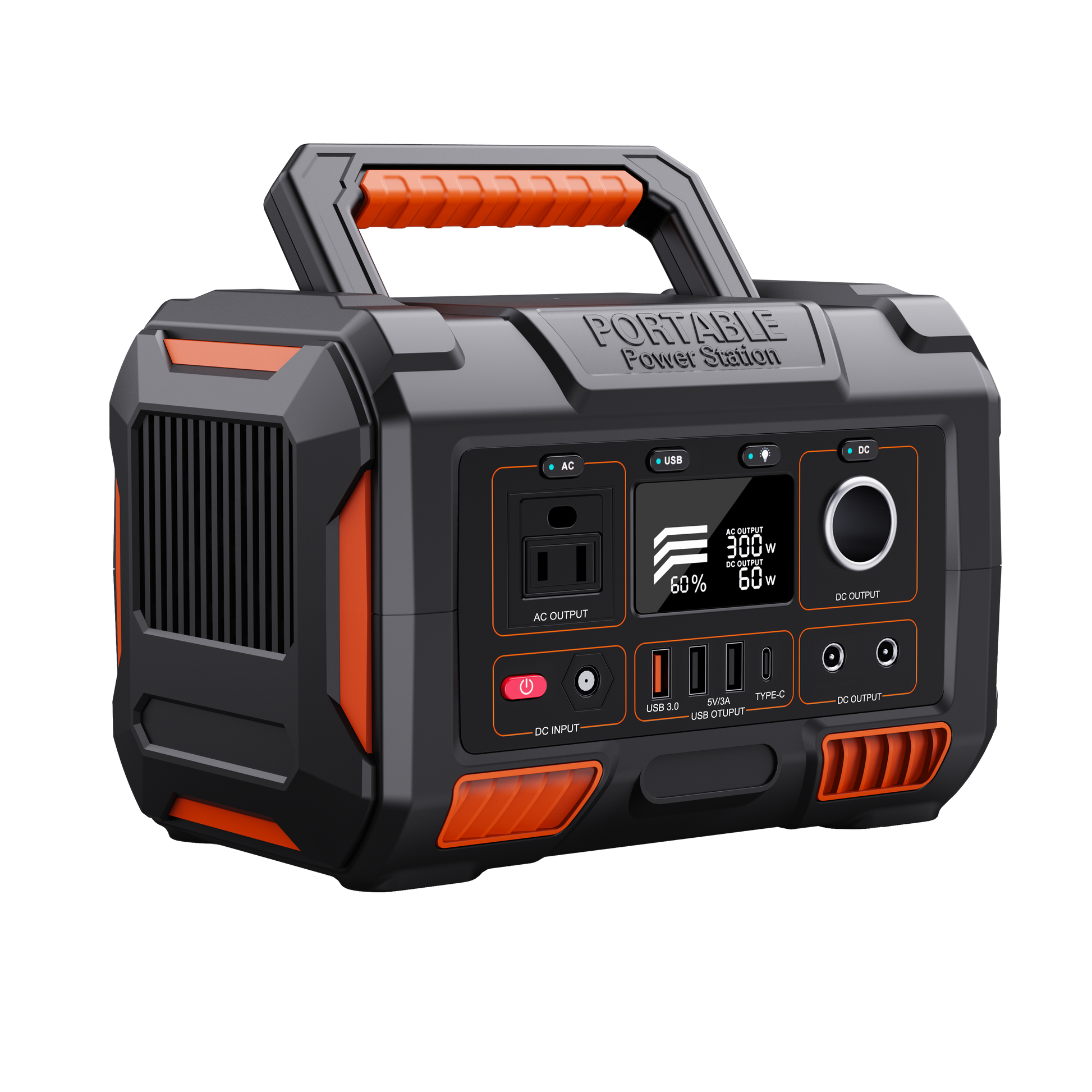 Portable power station with digital display on a white background