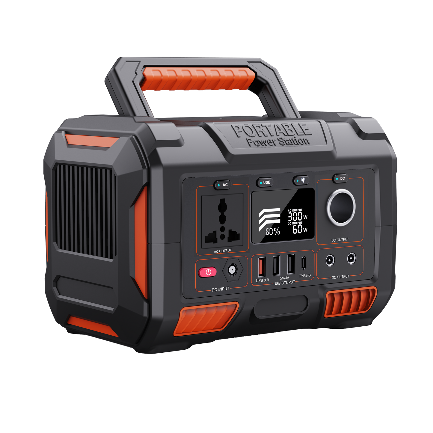 Portable power station with digital display on a white background