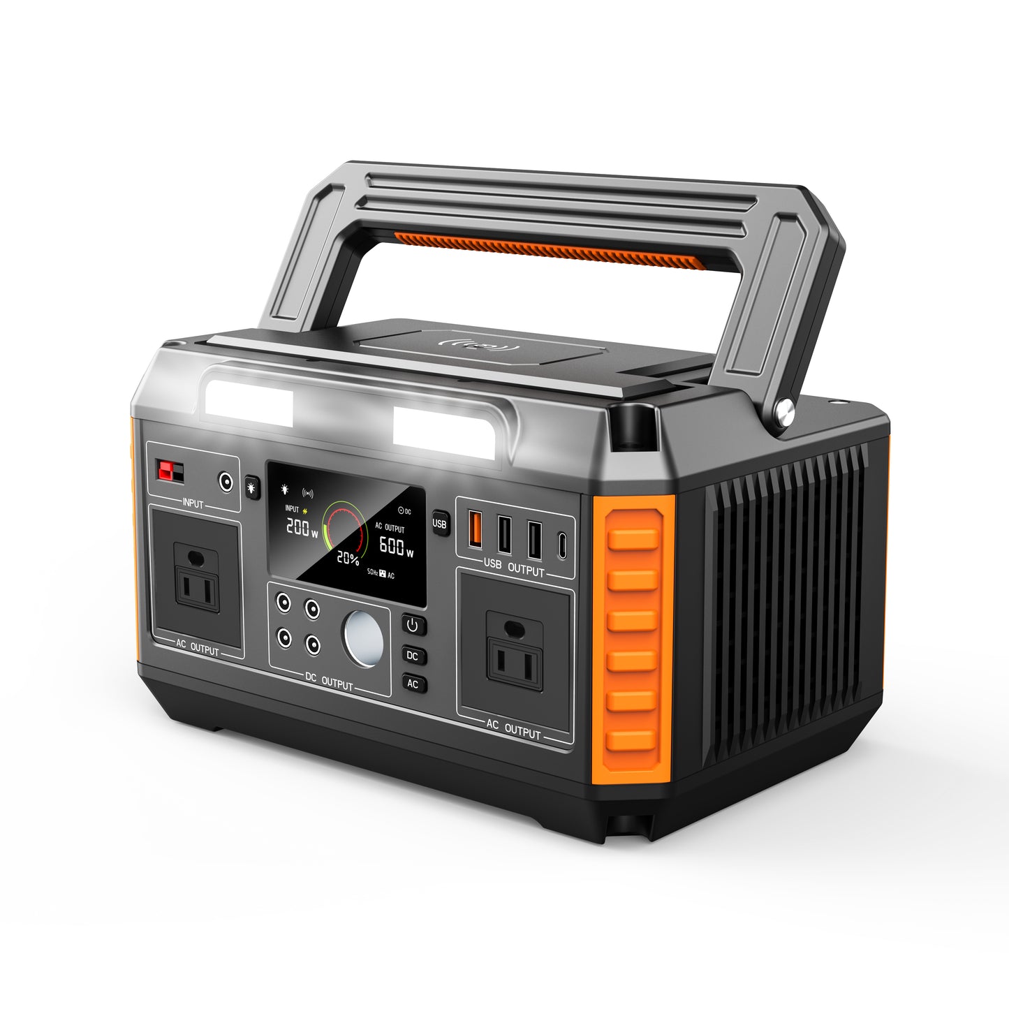Portable power station with digital display on a white background