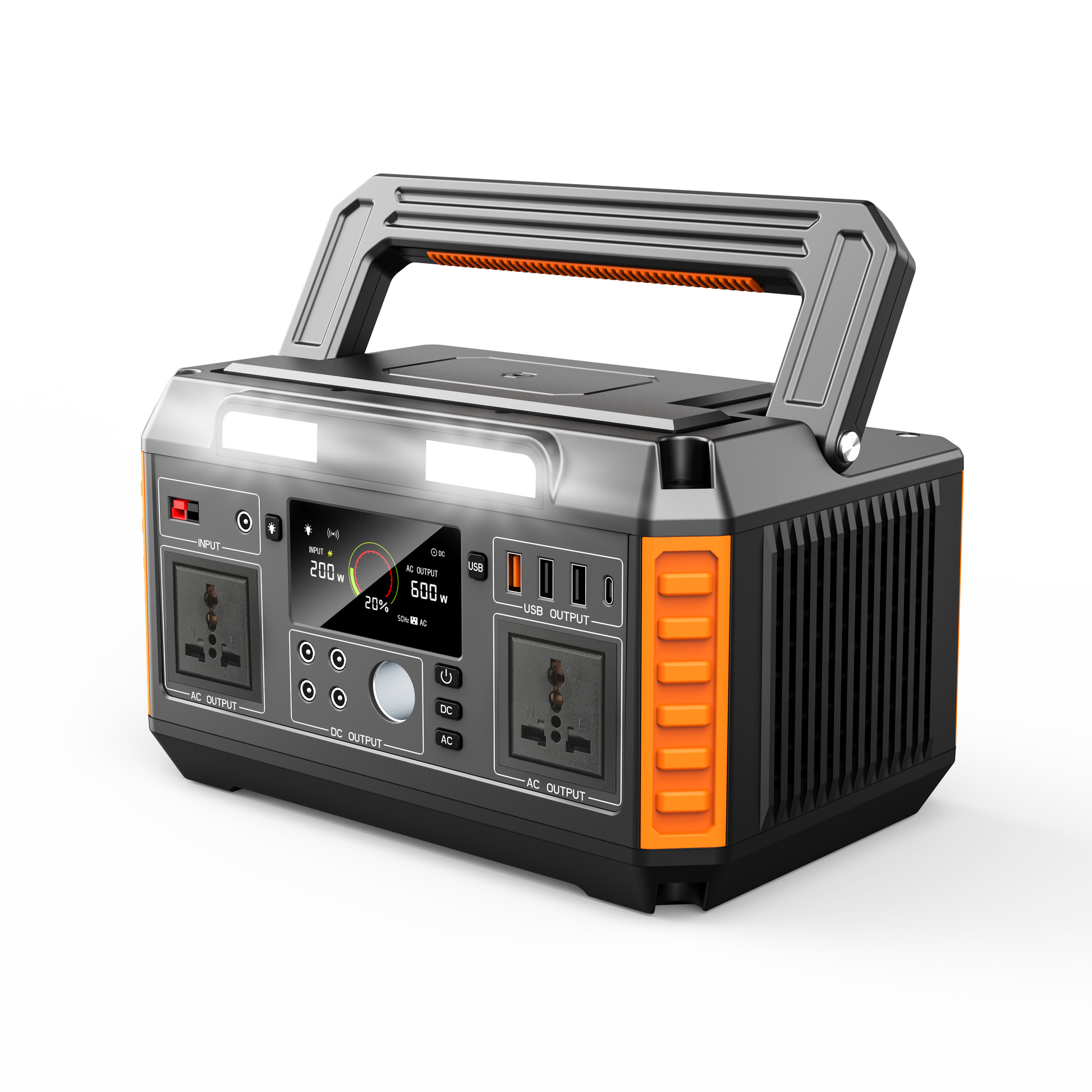 Portable power station with digital display on a white background