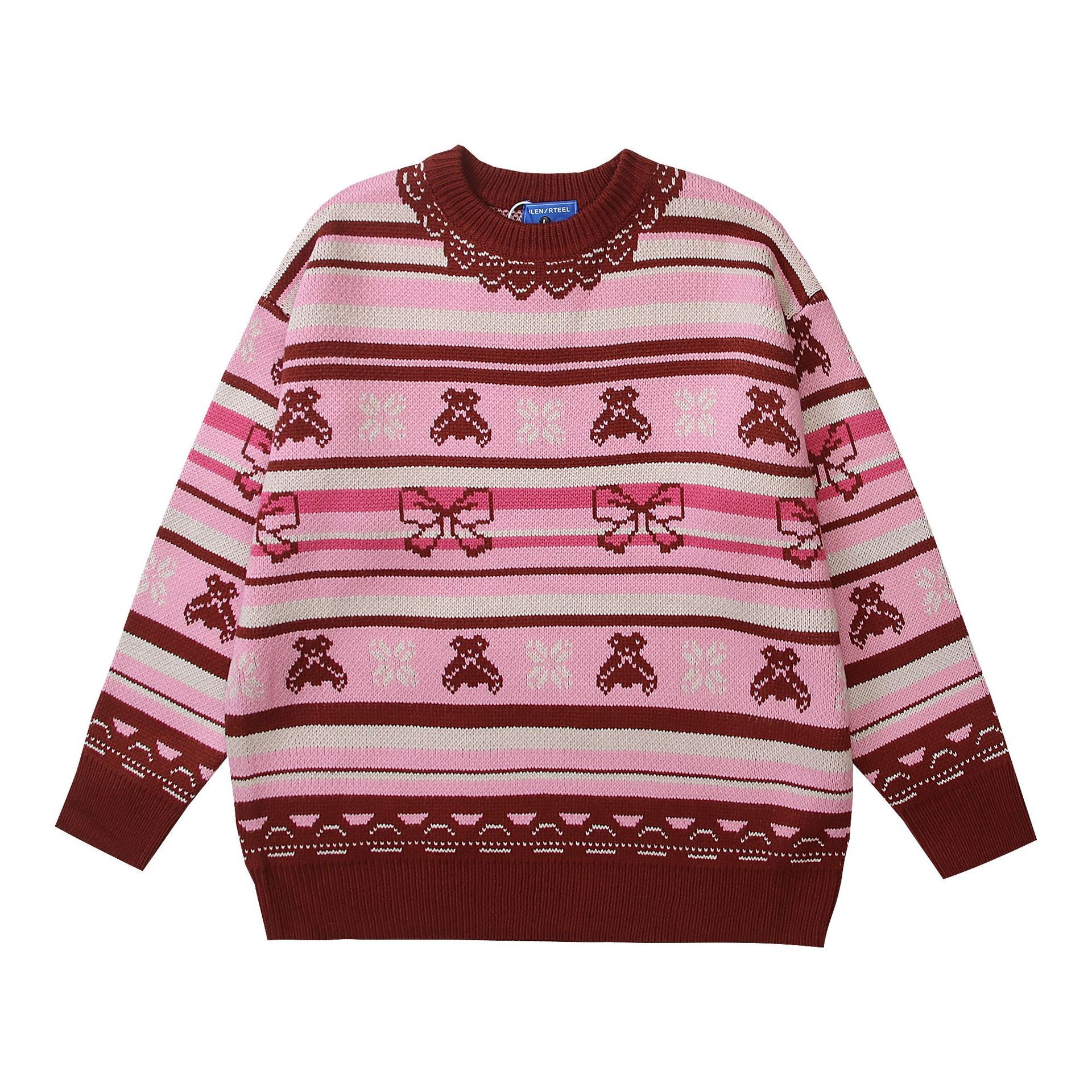 TODAMU® Women's American street retro simple striped loose round neck sweater