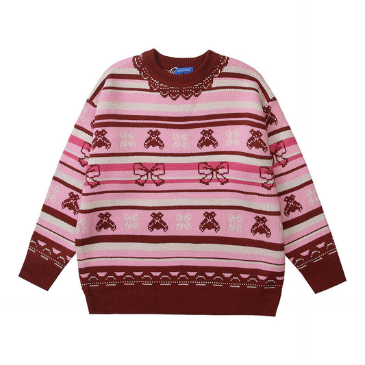 TODAMU® Women's American street retro simple striped loose round neck sweater