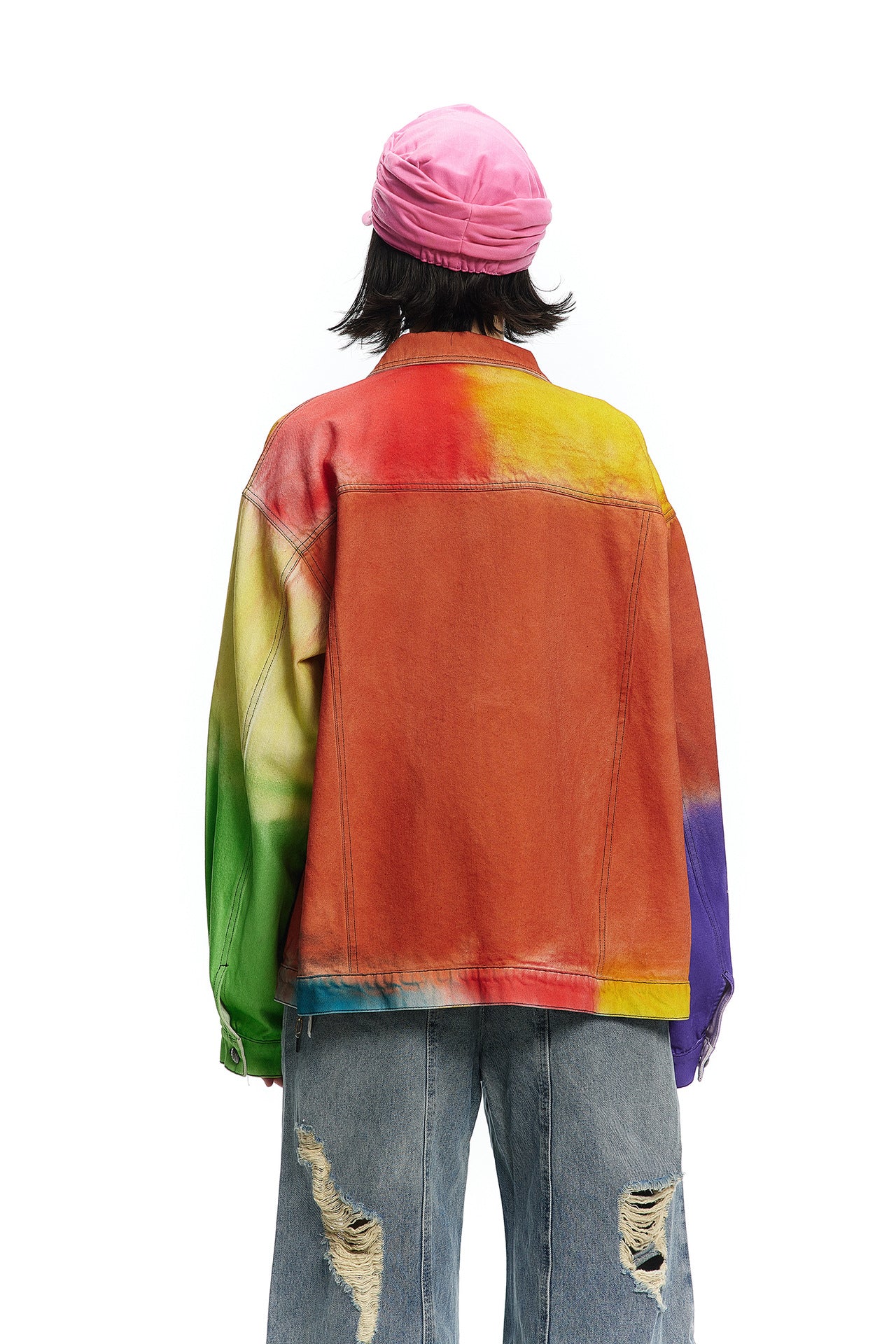 TODAMU® Women's American Retro Rainbow Vintage Reworked Denim Jacket