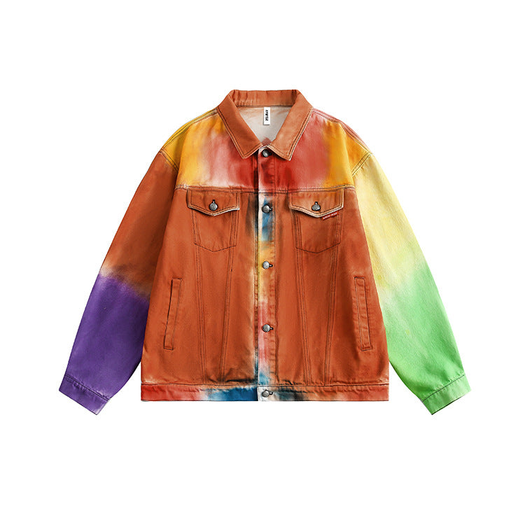TODAMU® Women's American Retro Rainbow Vintage Reworked Denim Jacket