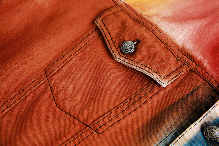 TODAMU® Women's American Retro Rainbow Vintage Reworked Denim Jacket