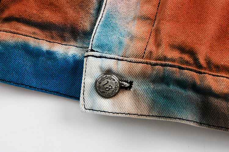 TODAMU® Women's American Retro Rainbow Vintage Reworked Denim Jacket