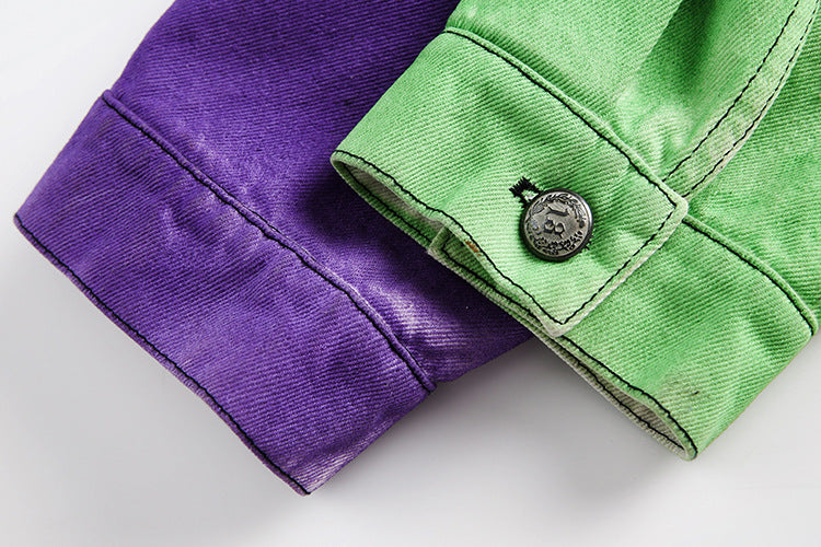 TODAMU® Women's American Retro Rainbow Vintage Reworked Denim Jacket