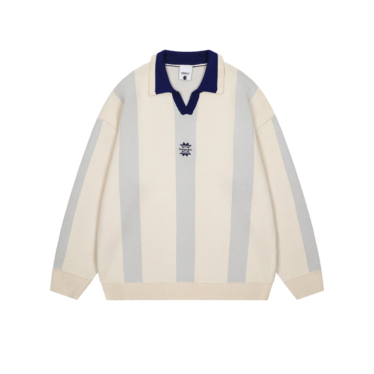 TODAMU® Women's American retro simple striped atmosphere lapel sweater