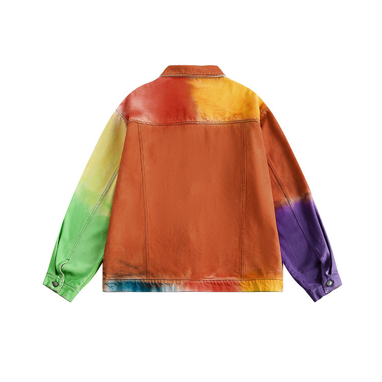 TODAMU® Women's American Retro Rainbow Vintage Reworked Denim Jacket