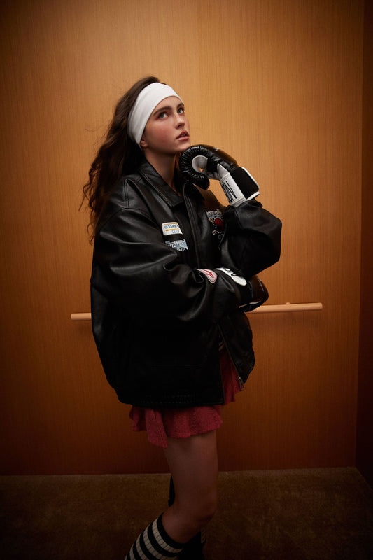 TODAMU® American Vintage Minimalist Embroidered Leather & Cotton Jacket for Women