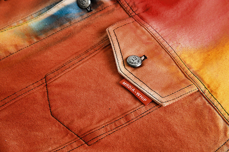 TODAMU® Women's American Retro Rainbow Vintage Reworked Denim Jacket