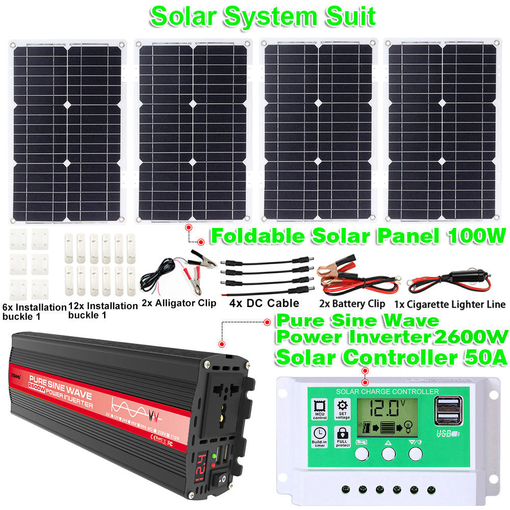 2600W 12V to 220V/110V Pure Sine Wave Inverter With Solar Panel and 50A 12V/24V Solar Controller