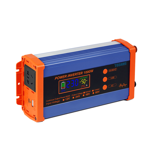 1000W Pure Sine Power Inverter 12V DC to 110V/220V AC,  Full-Function LCD Display