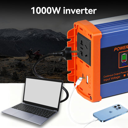 1000W Pure Sine Power Inverter 12V DC to 110V/220V AC,  Full-Function LCD Display
