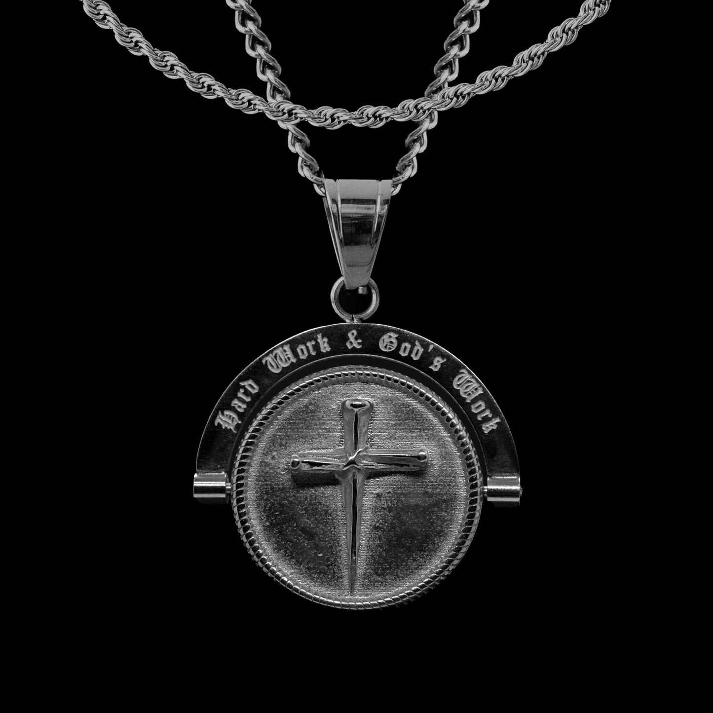 'Hard Work & God's Work' - Double Sided Pendant ( Silver )