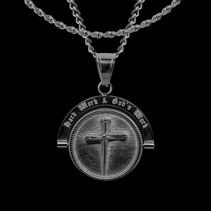 'Hard Work & God's Work' - Double Sided Pendant ( Silver )