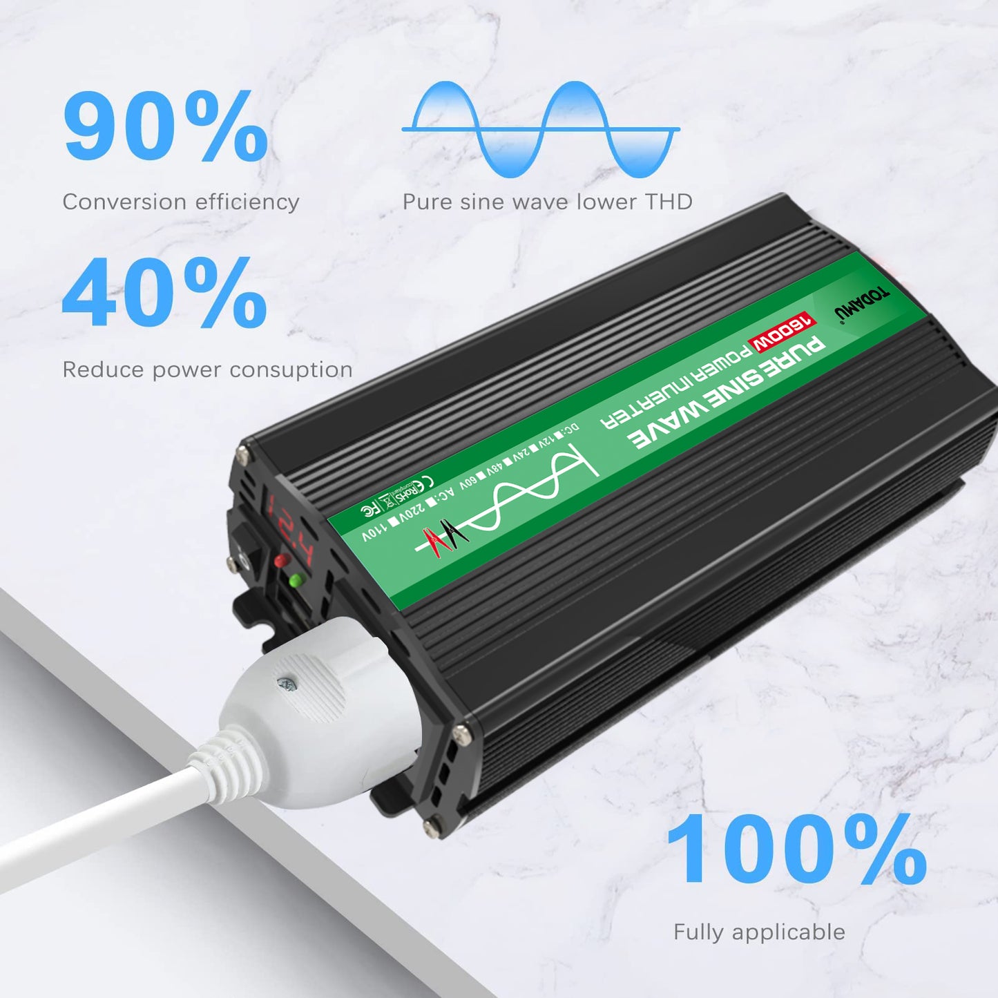 International Plug 1600W Pure Sine Wave Power Inverter