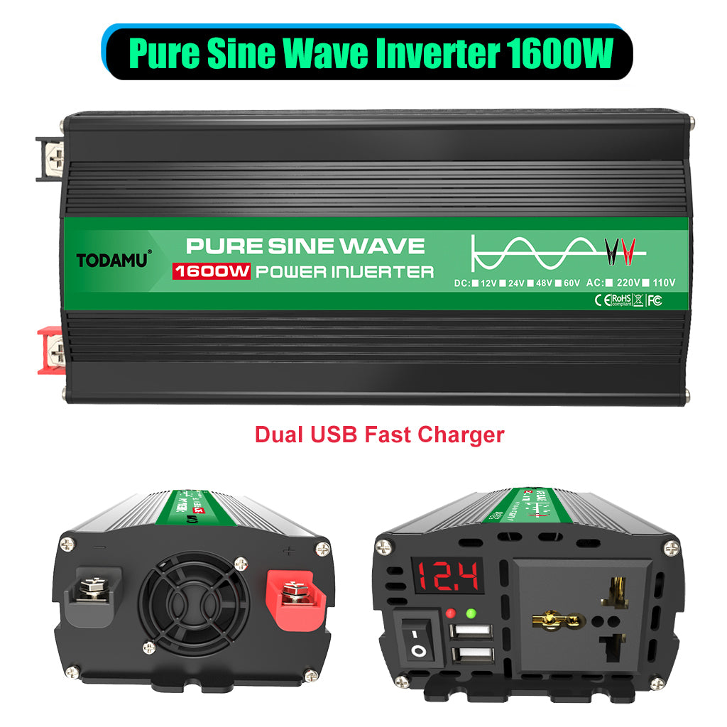 International Plug 1600W Pure Sine Wave Power Inverter