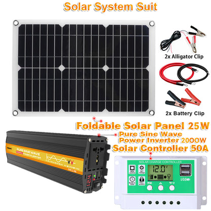 2000W 12V to 110V/220V Pure Sine Wave inverter With Solar Panel and 50A 12V/24V Solar Controller