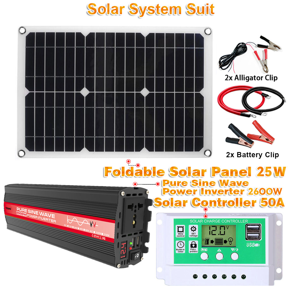 2600W 12V to 220V/110V Pure Sine Wave Inverter With Solar Panel and 50A 12V/24V Solar Controller