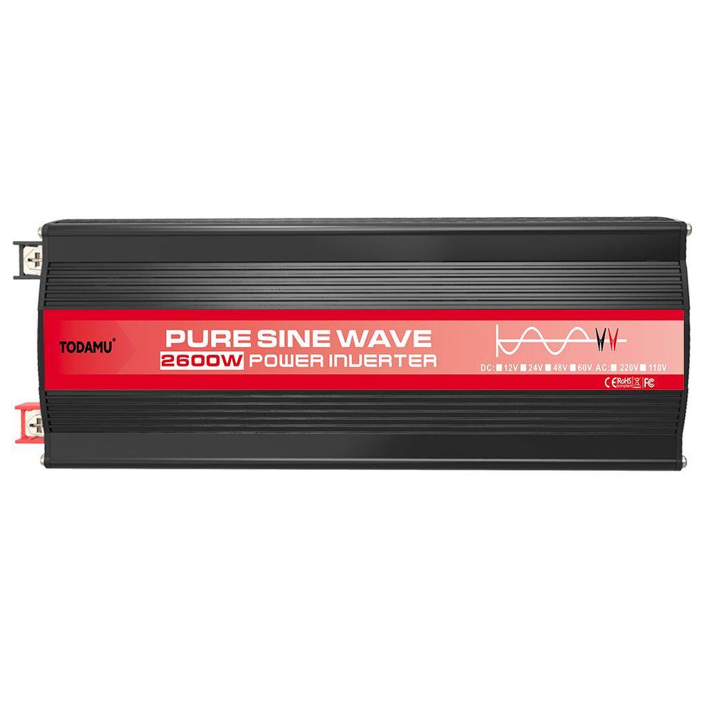 Todomu pure sine wave power inverter with red label on a white background