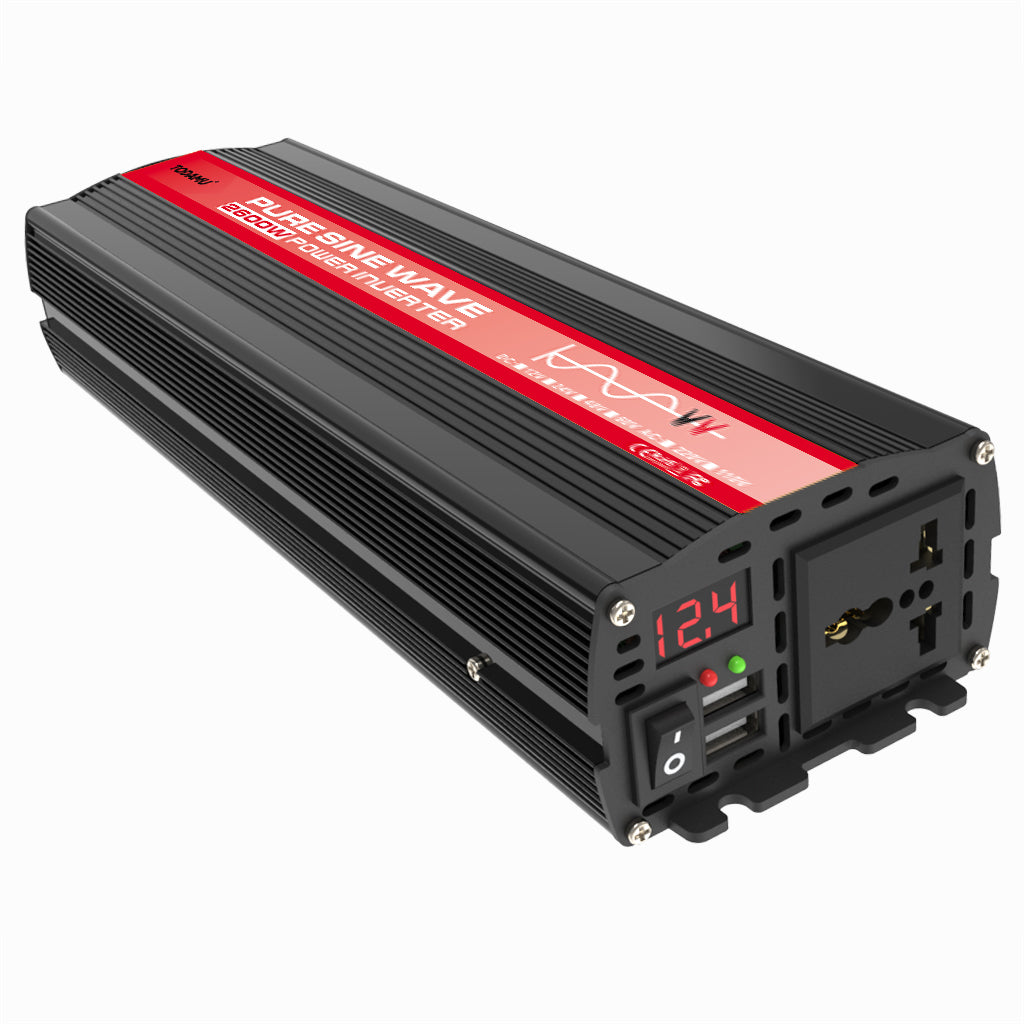 Power inverter with digital display on a white background