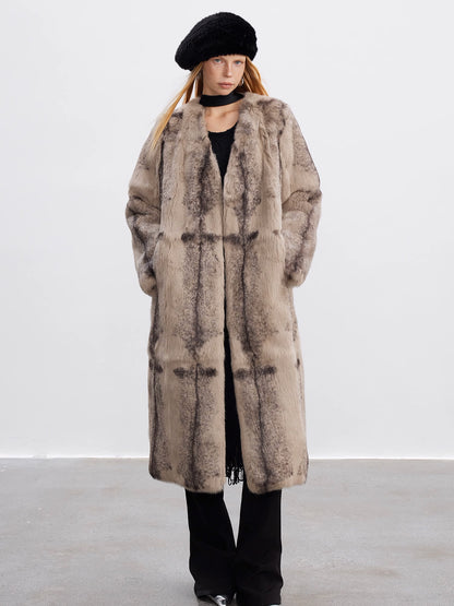 TODAMU® Vintage prairie rabbit fur women's long coat