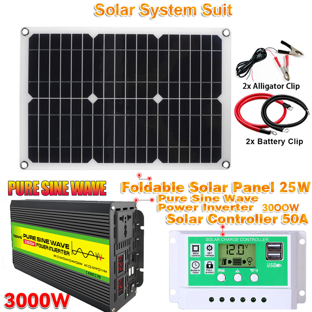 12V to 220V/110V 3000W Pure Sine Wave Inverter with Solar panel and 50A solar controller