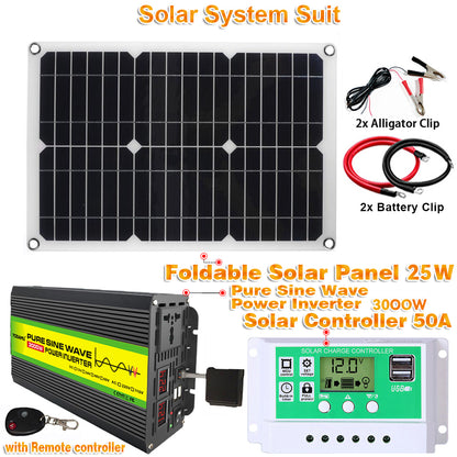 12V to 220V/110V 3000W Pure Sine Wave Inverter with Solar panel and 50A solar controller