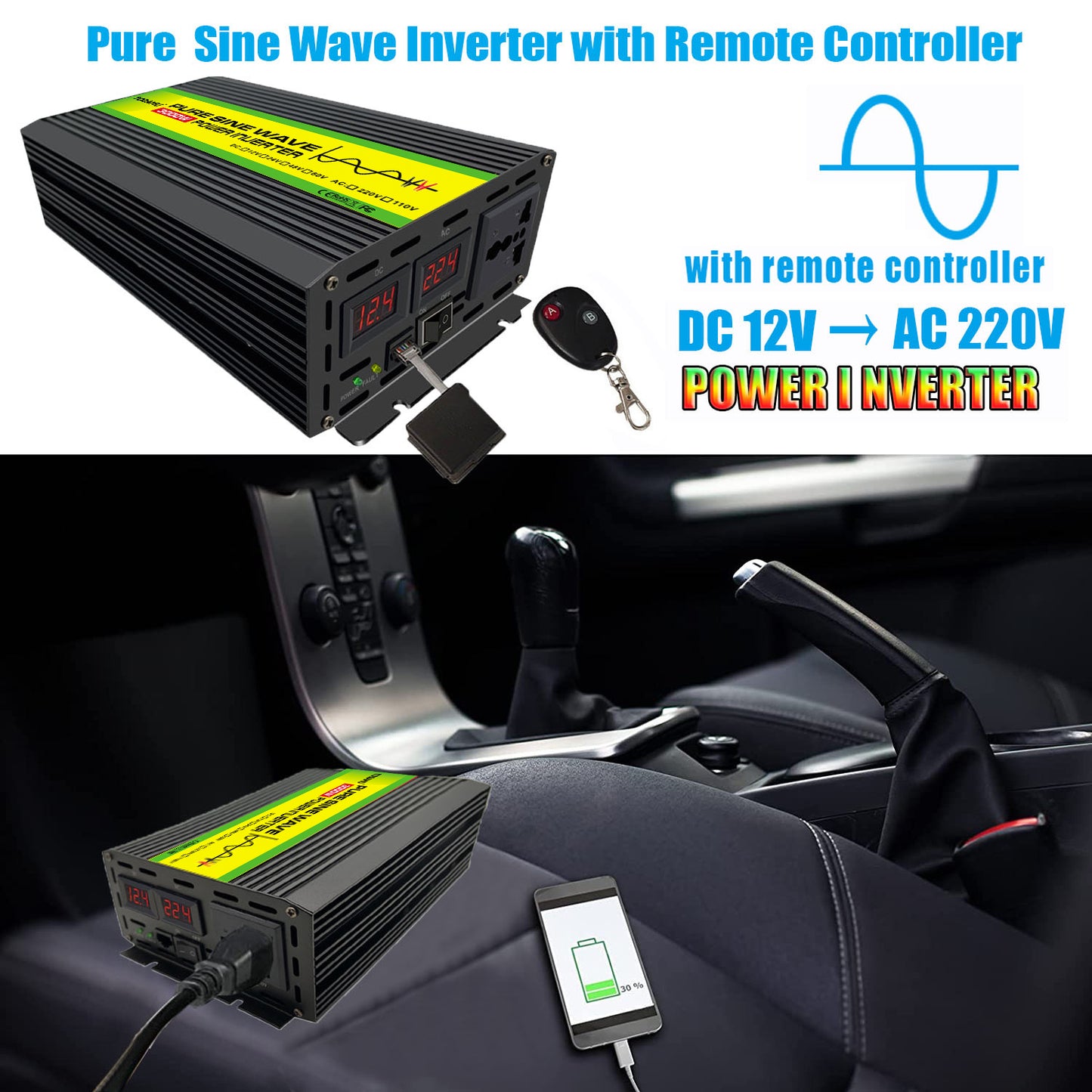 3000W Pure 110V/220V AC Sine Wave Power Inverter with Remote Control