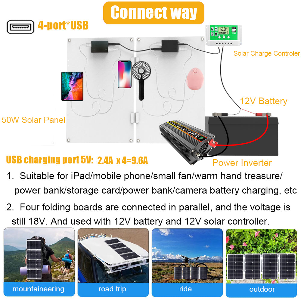 2600W 12V to 220V/110V Pure Sine Wave Inverter With Solar Panel and 50A 12V/24V Solar Controller