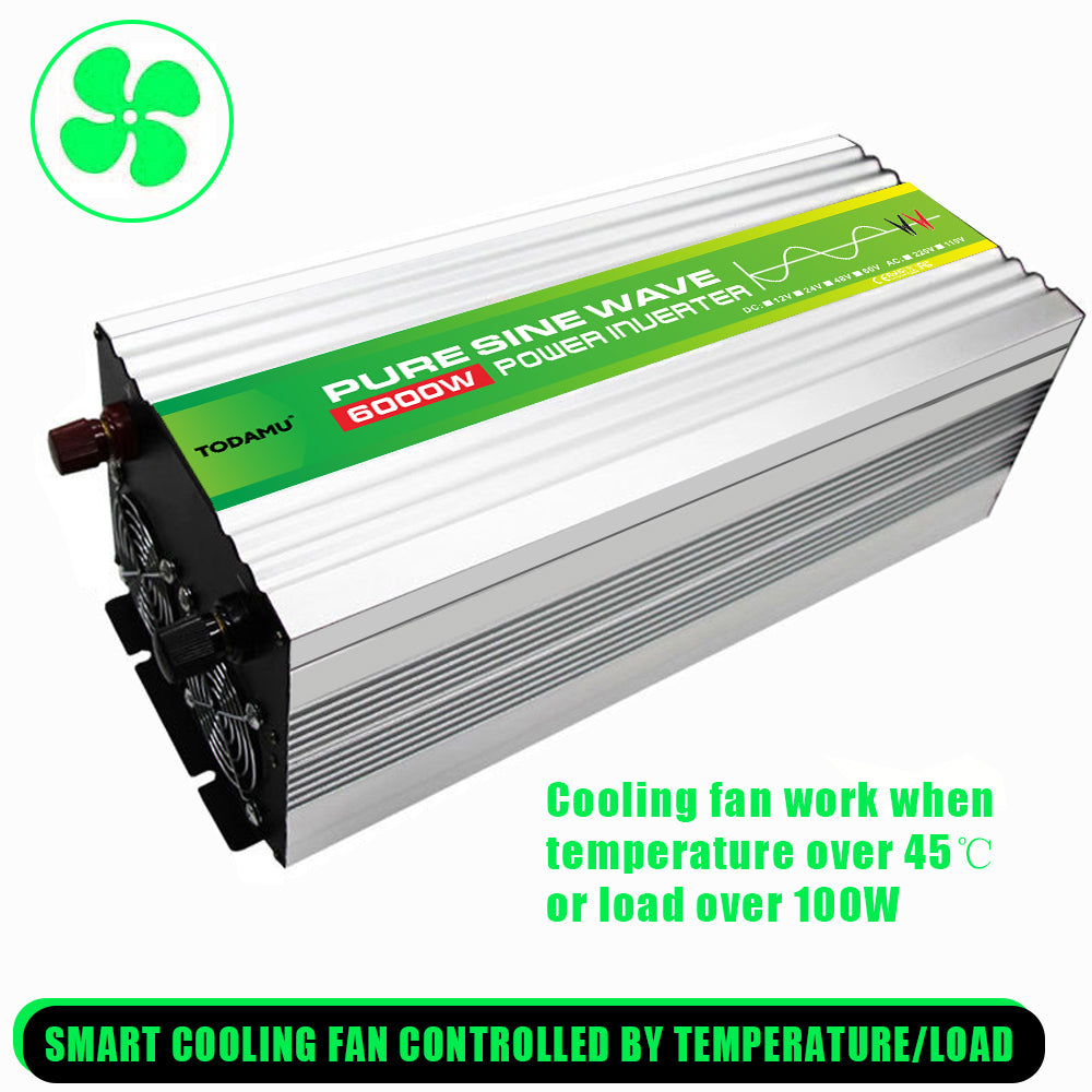 Power inverter with cooling fan feature on a white background