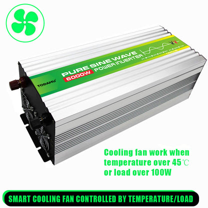 Power inverter with cooling fan feature on a white background