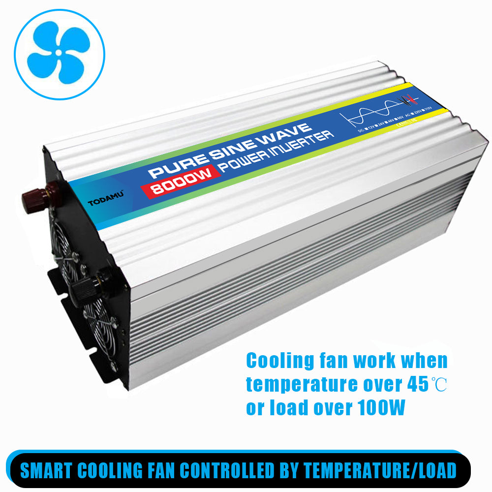 Power inverter with cooling fan feature on a white background