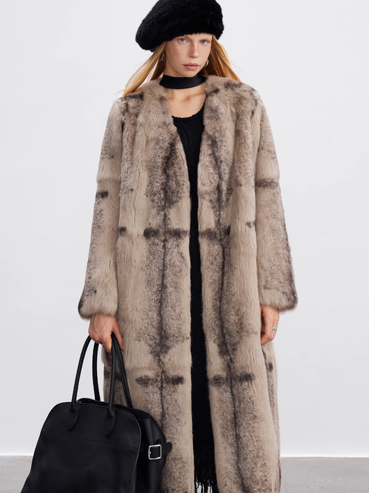 TODAMU® Vintage prairie rabbit fur women's long coat