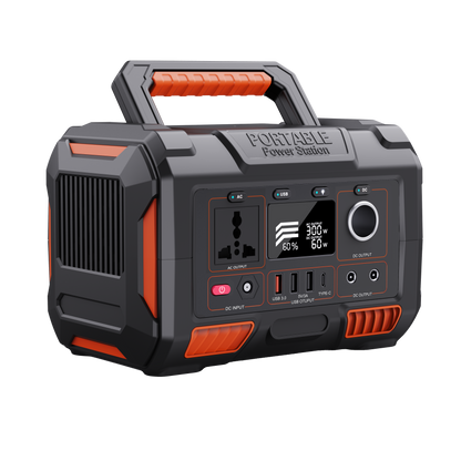 Portable power station with digital display on a white background