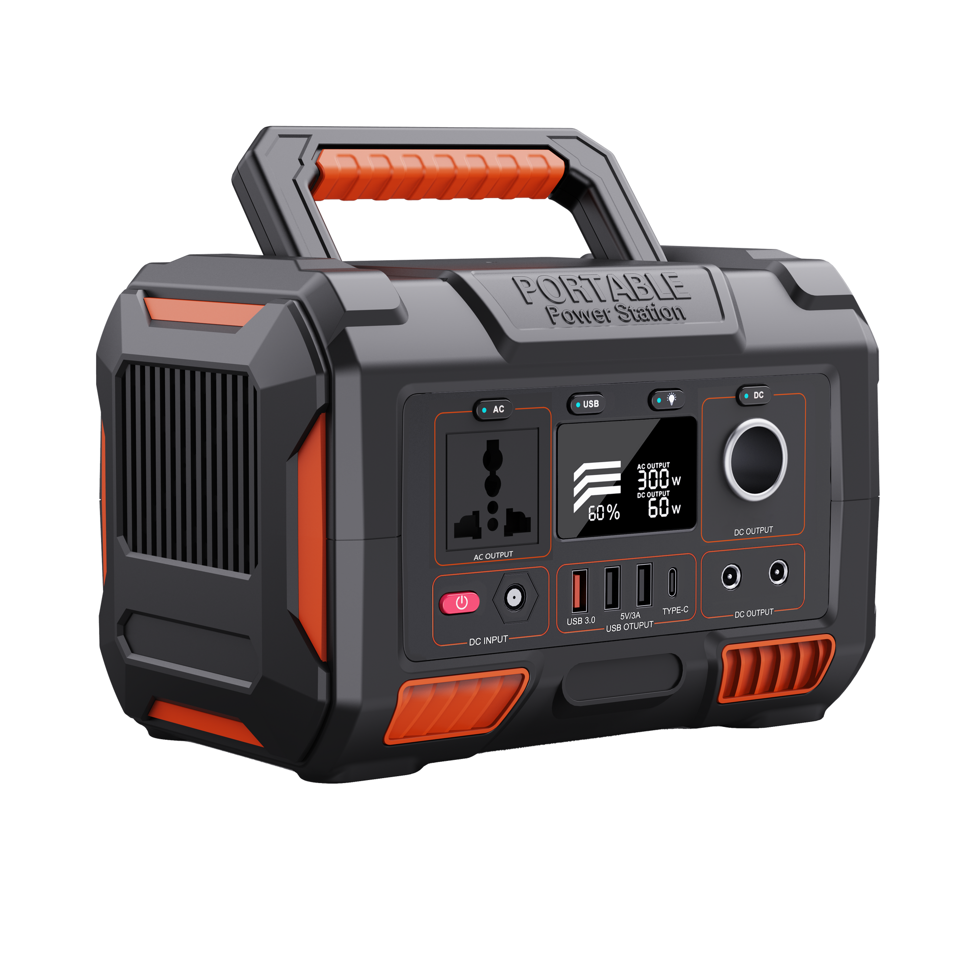 Portable power station with digital display on a white background