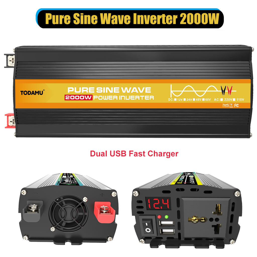 2000W 12V to 110V/220V Pure Sine Wave inverter With Solar Panel and 50A 12V/24V Solar Controller