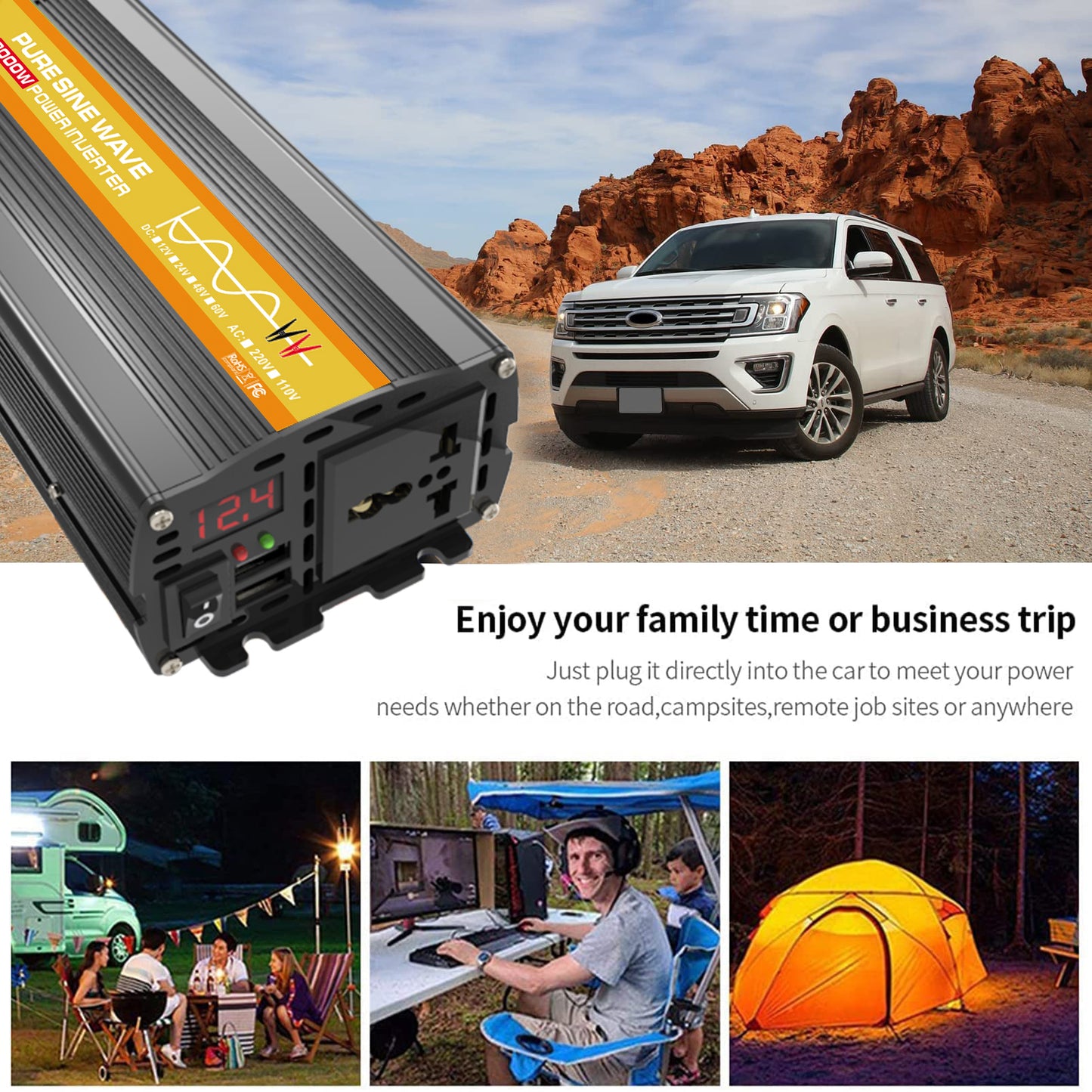 2000W 12V to 110V/220V Pure Sine Wave inverter With Solar Panel and 50A 12V/24V Solar Controller