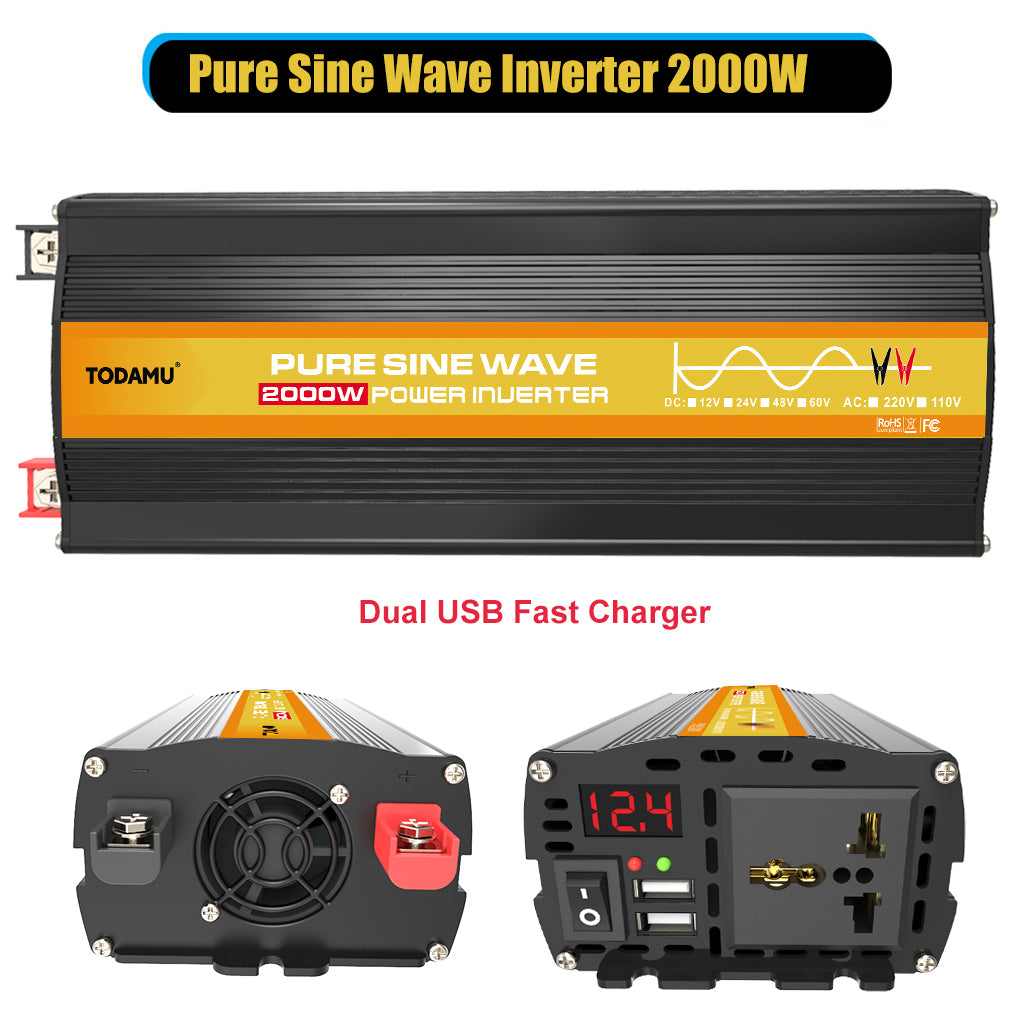 2000W 12V to 110V/220V Pure Sine Wave inverter With Solar Panel and 50A 12V/24V Solar Controller