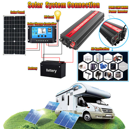 2600W 12V to 220V/110V Pure Sine Wave Inverter With Solar Panel and 50A 12V/24V Solar Controller