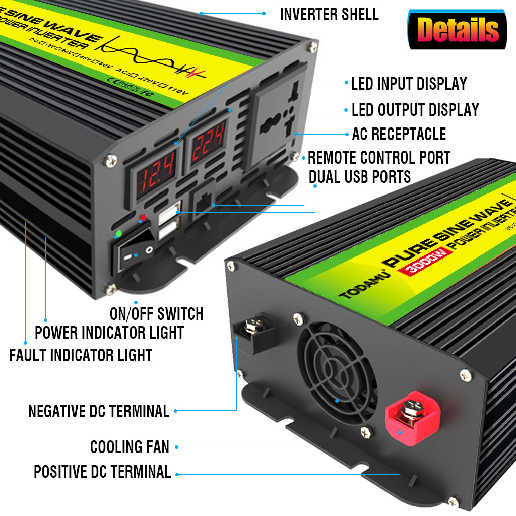12V to 220V/110V 3000W Pure Sine Wave Inverter with Solar panel and 50A solar controller