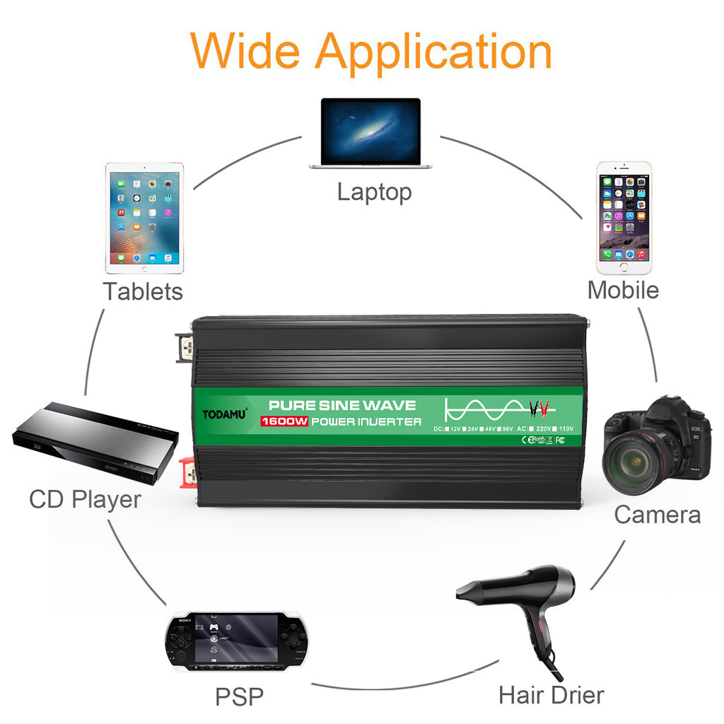 1600W 12V to 110V/220V Pure Sine inverter With Solar Panel and 50A 12V/24V Solar Controller