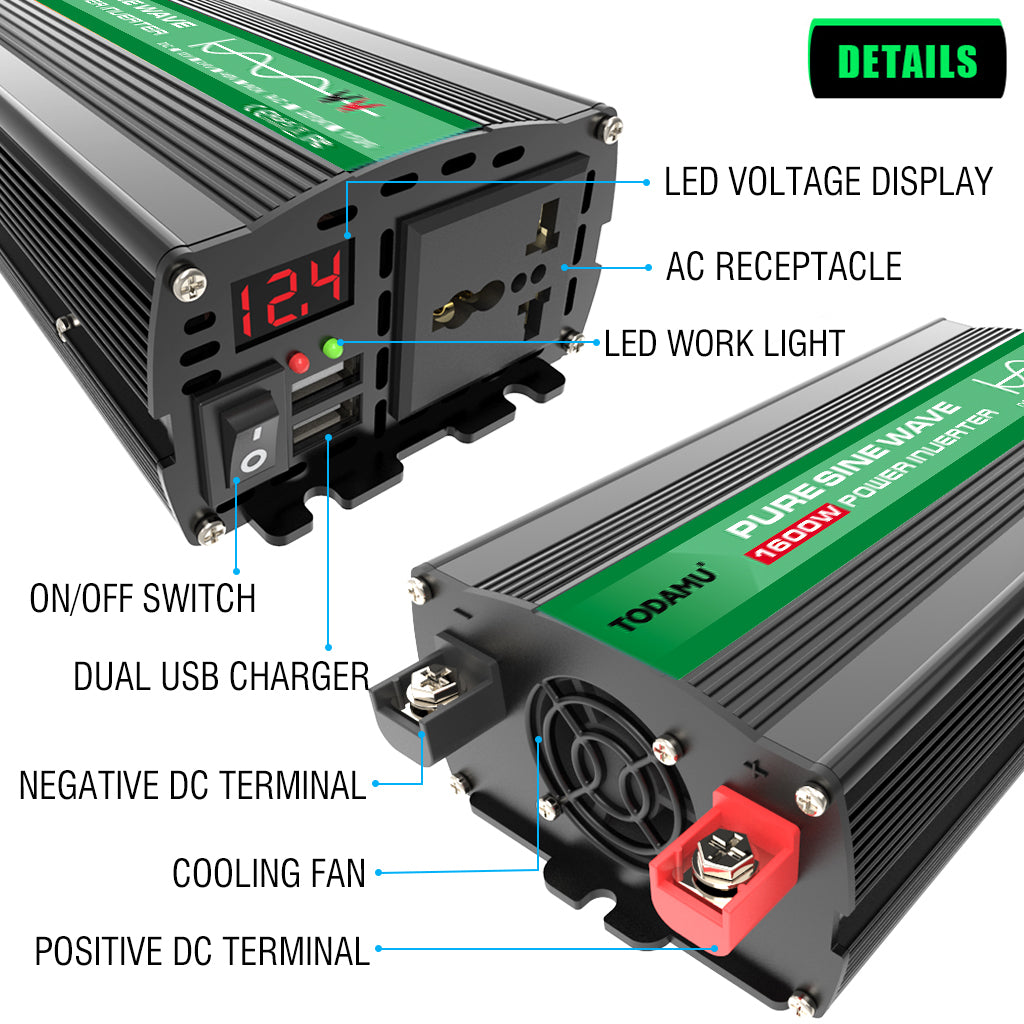 1600W 12V to 110V/220V Pure Sine inverter With Solar Panel and 50A 12V/24V Solar Controller