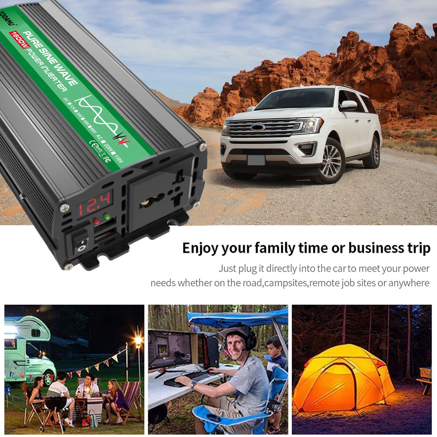 1600W 12V to 110V/220V Pure Sine inverter With Solar Panel and 50A 12V/24V Solar Controller