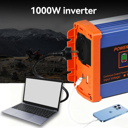1000W Pure Sine Power Inverter 12V DC to 110V/220V AC,  Full-Function LCD Display