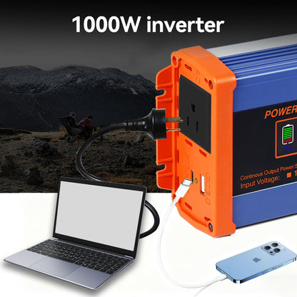 1000W Pure Sine Power Inverter 12V DC to 110V/220V AC,  Full-Function LCD Display