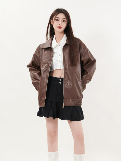 TODAMU® Women's New American Couple Style Loose Leather Jacket