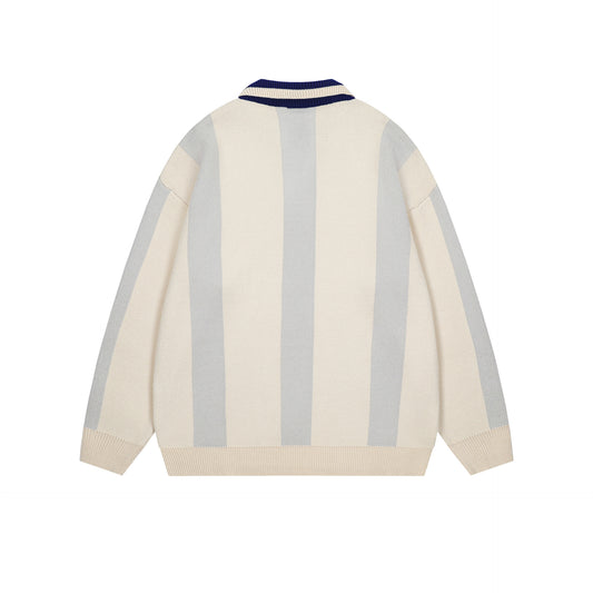 TODAMU® Women's American retro simple striped atmosphere lapel sweater